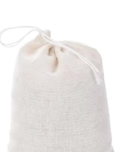 White drawstring bag on a white background
