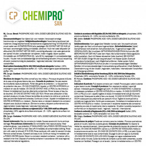 Chemipro SAN 5L - High-Foaming No-Rinse Acid Sanitiser