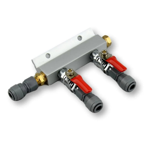 CO2 Distributor 2-Way - Gas Manifold with Check Valves & Shut-Offs