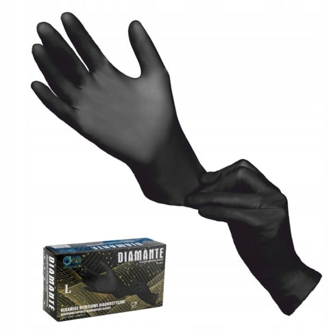 Diamante Black Nitrile Gloves - Box of 100, Size L - Food-Safe Brewing Gloves