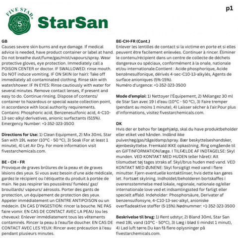 Star San HB Five Star 3.79L - No-Rinse Acid Sanitiser Gallon