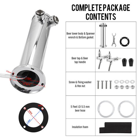Dual Faucet Draft Beer Tower 3" - Kegerator Tower Kit for Homebrewing (Faucets Included)