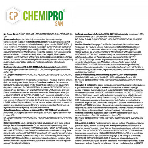 Chemipro SAN – 250 ml High-Foaming Acid Sanitiser