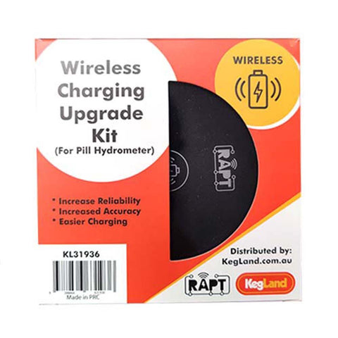 Wireless charging upgrade kit for pill hydrometer with RAPT and KegLand branding on packaging.