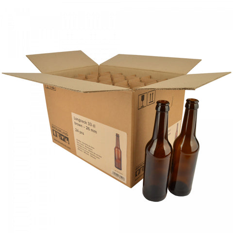 Longneck Beer Bottles – 33 cl Brown (26 mm) – Box of 24