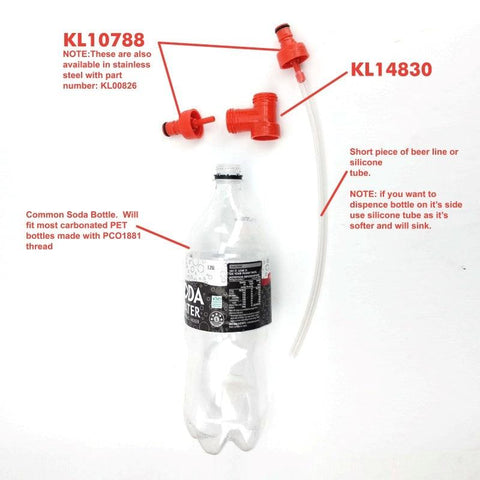 PCO1881 Carbonation Cap Tee Adapter - PET Bottle Mini Keg Connector